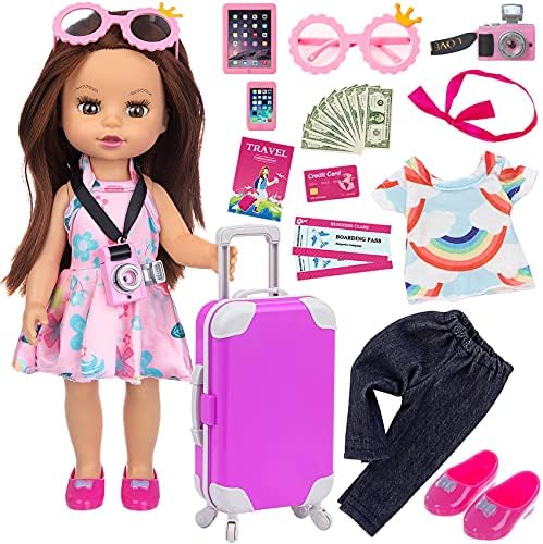 Ecore Fun Baby Doll 14.5 Inch Baby Girl Doll and Accessories Travel Play Set - Including 14.5 Inch Baby Girl Doll,Suitcase,Clothes,Shoes