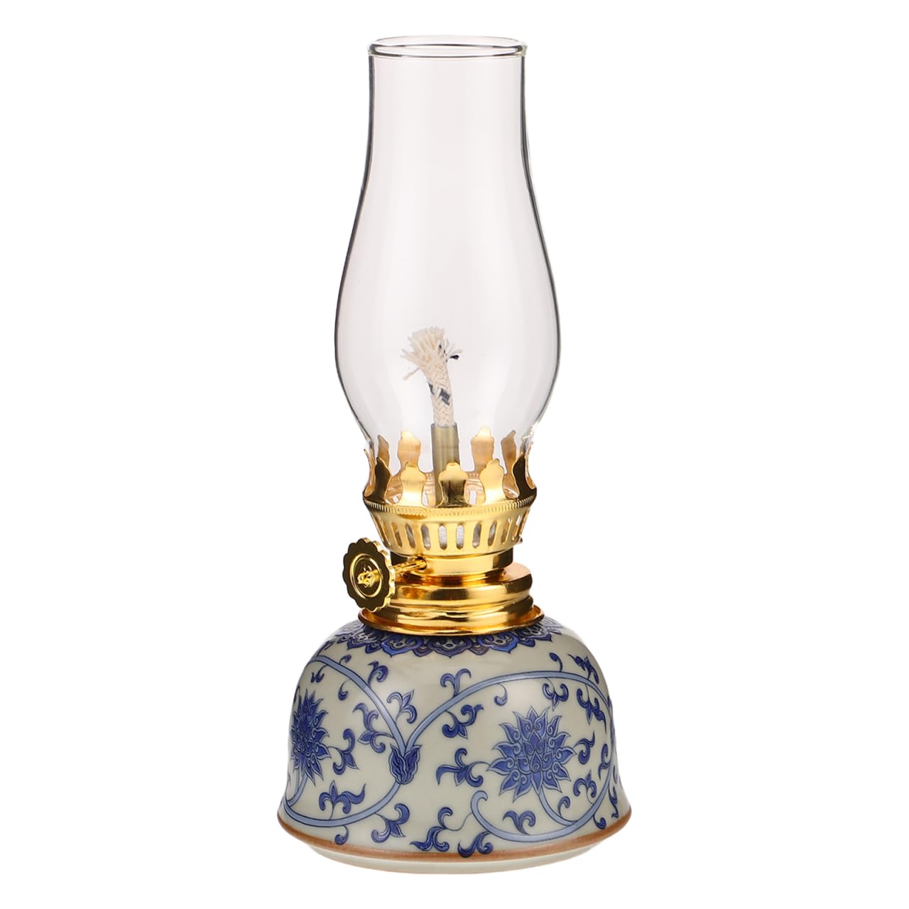 Housoutil Blue and White Porcelain Lamp Vintage Oil Lamp for Table Ceramic Home Decoration Light for Tea Room Reading and Camping Decorative Table for Holidays and Special Occasions