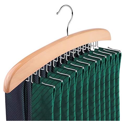 SunTrade Wooden Tie Hanger,24 Tie Organizer Rack Hanger Holder Hook (Beige, 24 Hooks) Cover