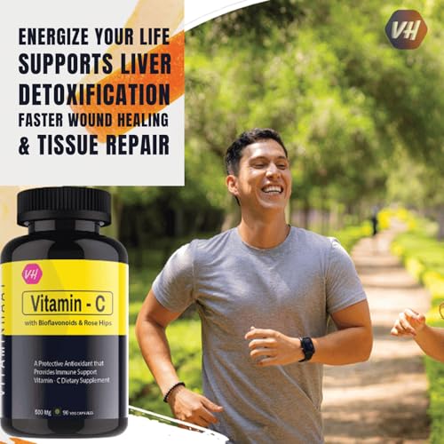 Image of Vitamin C Capsules for Immunity & Antioxidant Support by VitaminHaat (Vitamin C with Bioflavonoids-90 Caps)