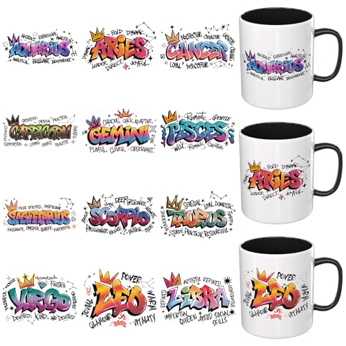 Dorsbaby 12PCS Text Zodiac UV DTF Cup Wrap UV DTF Transfer Paper Suitable for Mugs, Glasses, Notebooks, Computers, Tables and Chairs, etc. for DIY Creativity, High Viscosity UV DTF Cup Wrap