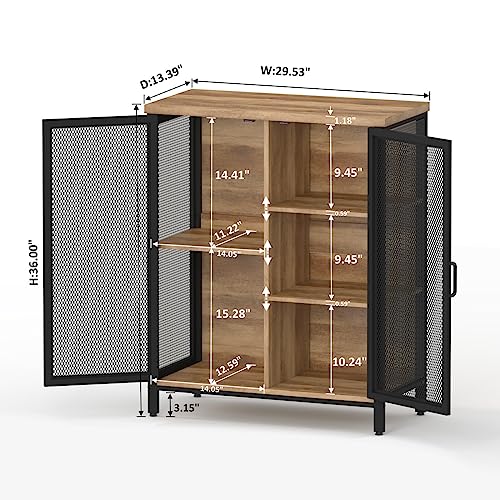 BON AUGURE Coffee Bar Cabinet with Storage for Home Kitchen, Rustic Liquor Cabinet for Entryway, Small Industrial Buffet Sideboard Cabinets for Dining Room (Vintage Oak) - Image 4