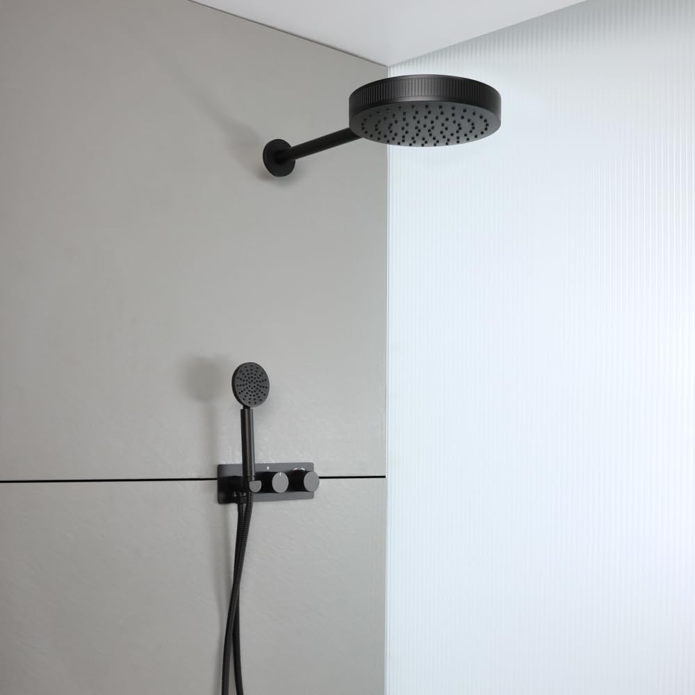 Milano Black Thermostatic Mixer Valve 250Mm Shower Head Handset
