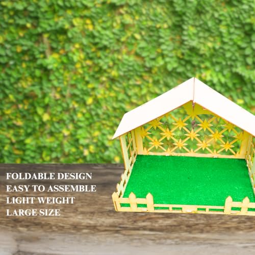 Image of Excel Impex Decorative Christmas Decoration Wooden Crib Stable with Glitter Star Topper, Green Turf Base, 40 x 30 x 25 cm
