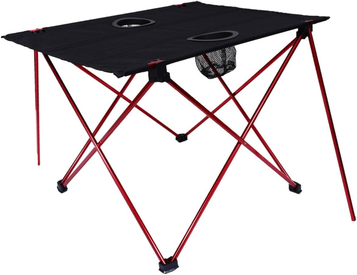 Milisten Portable Camping Table Aluminum Alloy Folding Beach Table Lightweight for Outdoor Hiking Fishing Red