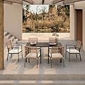 LAUSAINT HOME 7 Pieces Patio Dining Set, Outdoor Furniture Set of 6 Chairs with Soft Cushion and Iron Slats Table Top with Umbrella Hole, Conversation Set for Backyard, Garden and Poolside