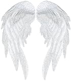 White Pearl Angel Wings 12” | 'Saints & Sinners' Realistic Wings and Feathers Guardian Angels Patches | Back Patch for Men and Women Iron On Embroidered | Large 2pc. Set - by Nixon Thread Co.