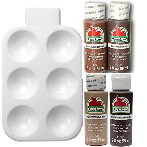 Generic Matte Acrylic Paint Set with Mini Palette 6 well - Nutmeg Brown, Burnt Umber, Territorial Beige and Melted Chocolate