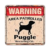 Puggle Vintage Security Sign Area Patrolled by pet Signs Dog Owner Lover Kennel Boarding Gift Rigid Plastic | Indoor/Outdoor | 12" Wide
