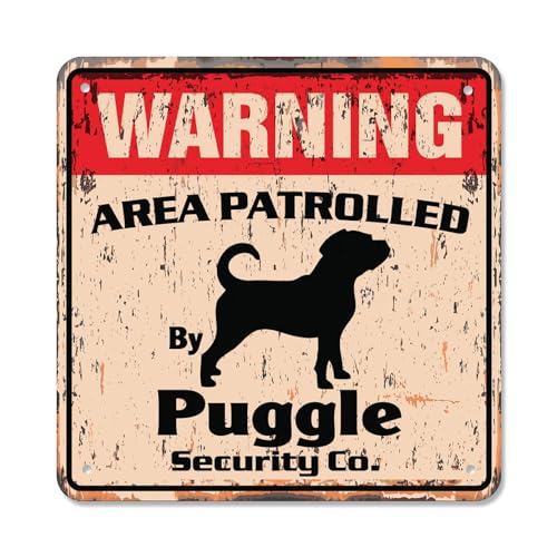 Puggle Vintage Security Sign Area Patrolled by pet Signs Dog Owner Lover Kennel Boarding Gift Rigid Plastic | Indoor/Outdoor | 12" Wide