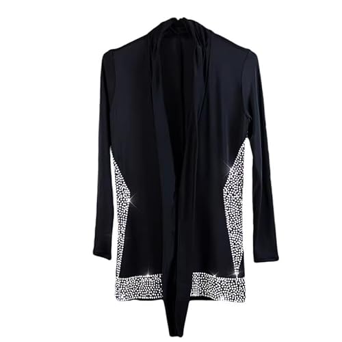 ONUYGCFH Adult Professional Latin Dance Jacket Long Sleeve Top for Samba Boys' Salsa Tango Sparkly Rhinestone Dancing Coat,A,L