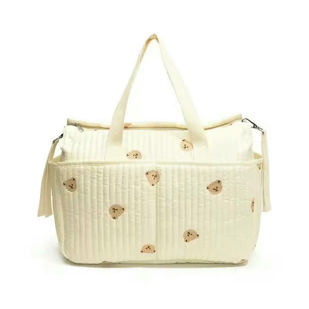 JJDFW Borsa per pannolini, grande capacità, portatile, per passeggino, organizer con ricamo a forma di orso, oliva, borsa per maternità