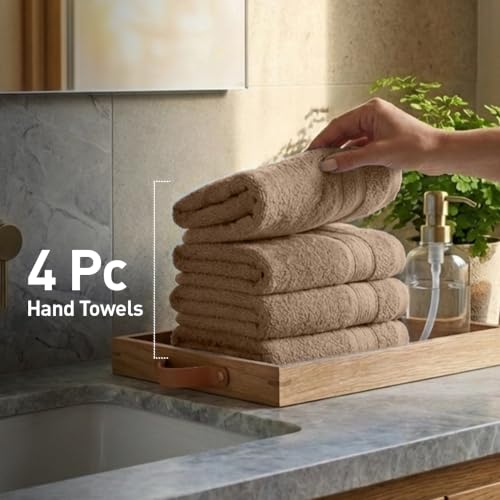 Image of TRIDENT Soft Comfort Air Rich Towel 100% Cotton Hand Towel for Daily use, 500 GSM Highly Absorbent Towels for Men /Women, 4Pc Hand Towel Set (41 cm X 66 cm), Acorn