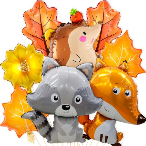 Thanksgiving Decorations, 8 PCS Thanksgiving Balloons Cute Raccoon Fox Hedgehog Maple Leaf Sunflower Balloons for Thanksgiving Decor Party Wedding Party Decorations Supplies