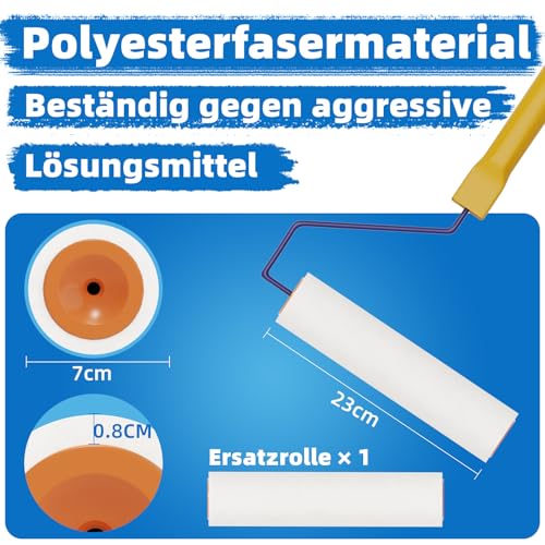 VKE Entlüftungswalze Set für Ausgleichsmasse - Stachellänge 14 mm, Profi Stachelwalze Ausgleichsmasse, 1 Nagelrolle 23 cm, 2 Farbrolle 23cm, Teleskopstange 1,5 m, Nagelschuhe 30 mm-Nur 1 Griff