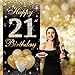 HTDZZI 21st Birthday Decorations for Her Him - Happy 21st Birthday Door Banner, Yard Sign, Photo Booth Props Backdrop - Black Gold 21 Bday Party Decor Supplies in Fabric Material, 3 x 6 ft