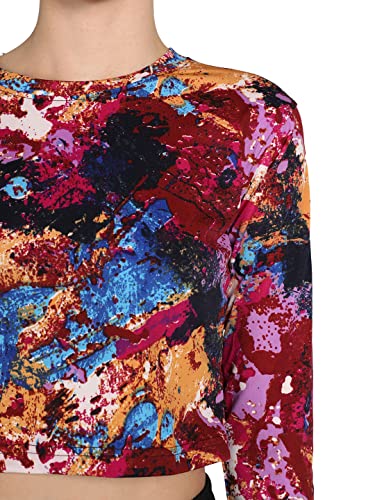Image of CHKOKKO Women's Polyester Regular Fit Round Neck Full Sleeves Gym Crop Top