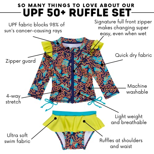 SwimZip Girls' Long Sleeve Rash Guard and Bikini Bottoms Swimsuit Set - UPF 50+3