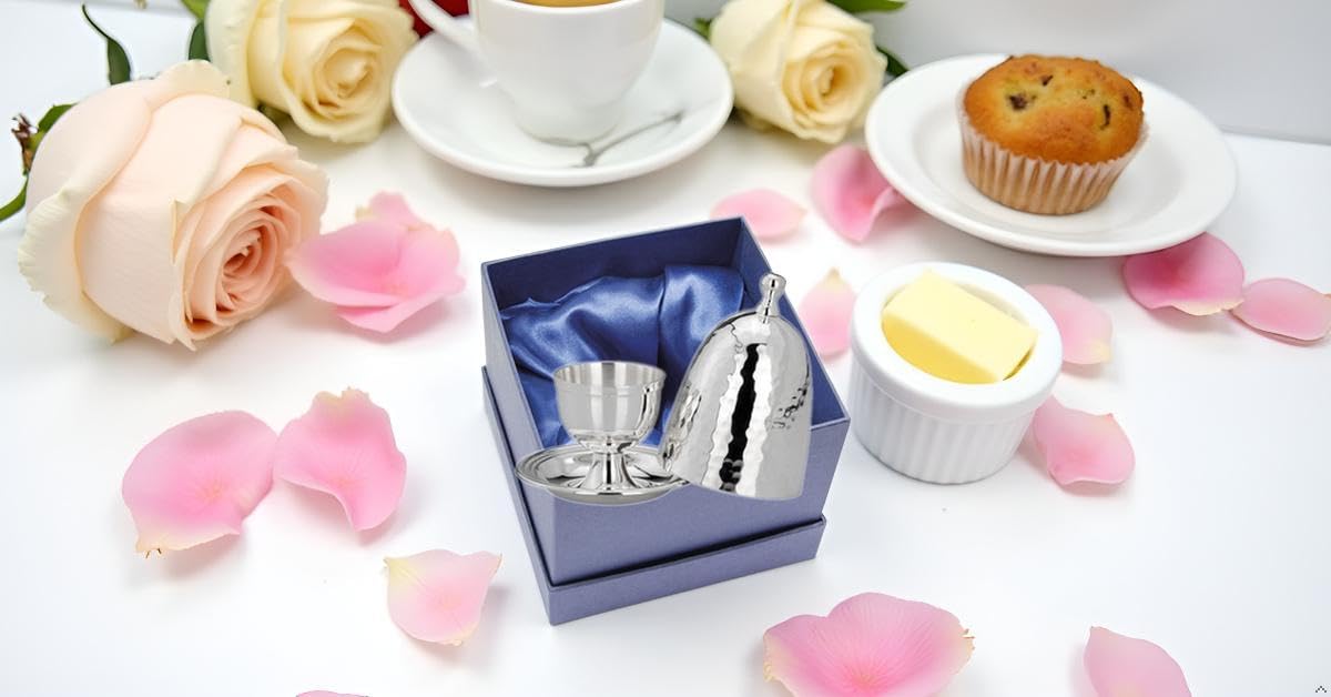 Huevera clásica con tapa martillada de plata de primera calidad, chapada en plata, acabado de alta calidad, listo para regalar con elegante caja de regalo