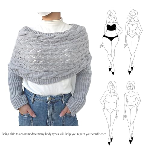 Scarf with Sleeves for Women,Wrap Sweater,Shrugs for Women,Women's Knitted Double Sleeve Scarf,Knitted Cable Wrap(Light Gray)2