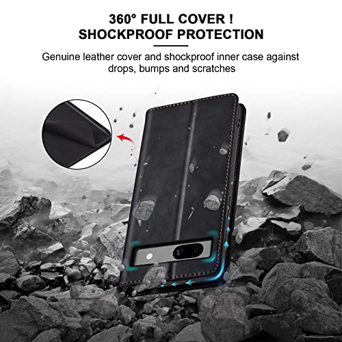 Image of Jasonyu Flip Wallet Case for Google Pixel 7A,Leather Magnetic Folio Cover with Card Holder,Kickstand - TPU Shockproof Durable Protective Phone Case,Black