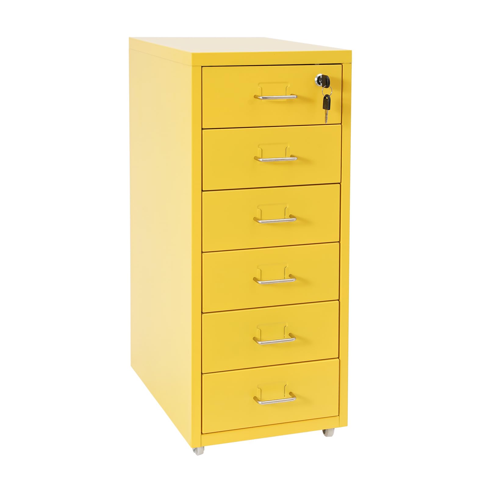 Armadietto mobile con 6 cassetti, contenitore a rotelle richiudibile, colore: giallo | Armadio portaoggetti in metallo con ruote per casa, ufficio e scuola