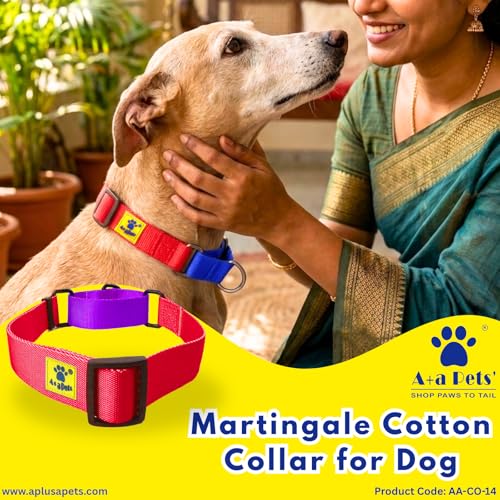 Image of A+a Pets Martingale Dog Collar | No Pull Design, No Neck Strain, No Choke Design | for Large & Medium Dogs | Rust Free, Waterproof Nylon Training Collar (Purple & Yellow), 30 x 2.5 cm