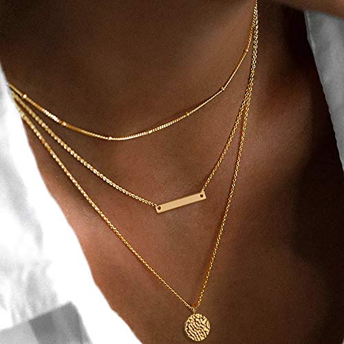 Loyata Dainty Layered Choker Necklace 14K Gold Plated Bar Coin Charm Pendant Neckalce Handmade Multilayer Choker Necklaces For Women #TOP1