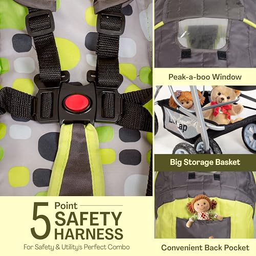 Image of LuvLap Sunshine Baby Stroller /Pram for 0 to 3 Years, New Born /Toddler /Kid, 5 Point Safety Harness, Adjustable backrest, 360 Swivel Wheel, Large Storage Basket, Reversible Handlebar (Green)