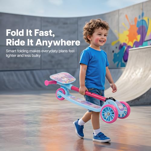 Image of Baybee Trickster Baby Kick Scooter for Kids | Foldable 3 Wheel Kids Scooter with 4 Height Adjustable & Foot Brake | Runner Scooters with Magic Board | Skate Scooter for 2+ Years Boy Girl (Sky Blue)