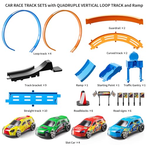 PEADUCK Slot Car Games Race Cars Toys for Boys Kids Age 5-7, Toy Cars Track Set with 4 Slot Cars, Loop Track and Jump Ramp, Slot Car Race Track Sets for 3 4 5 6 7 8+ Year Old Boy Girl Birthday Gifts - Thumbnail 7