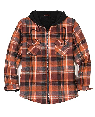 Image of ZENTHACE Mens Sherpa Lined Flannel Shirt Jacket with Hood,Full Zip