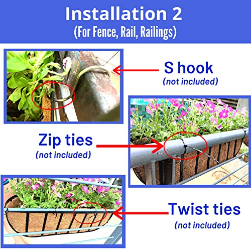 Maxona Fence Planters For Outdoor Plants - 4 Pack, 30 Inch Large Window Flower Box, Metal Rail Basket With Coco Liner, Wall Mounted Railings Hanging Balcony Garden Deck Porch Patio Pot Attach To House #TOP3