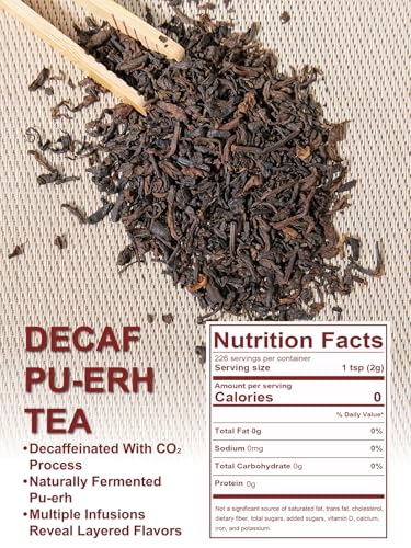Image of TeeLux Decaf Pu Erh Tea Loose Leaf 16oz, CO2 Decaffeinated Ripe Pu Erh Tea