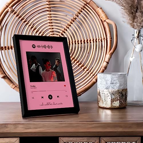 Image of Ritwika's Personalized Spotify Song Barcode With Photo & Message Digital Print Engineered Wooden Frame For Desk 17 X 22 CM Pink Set Of 1
