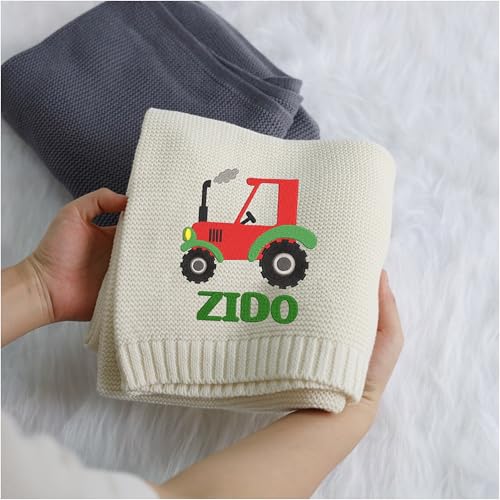 Image of LOVELYPOD Personalized Baby Boy Knit Blanket, Custom Embroidered with Name and Icon, 30x40in Nursery Blanket Gifts for Newborn Baby Girl, Newborn Holiday Shower Gift, Cotton Knit Stroller Design 02