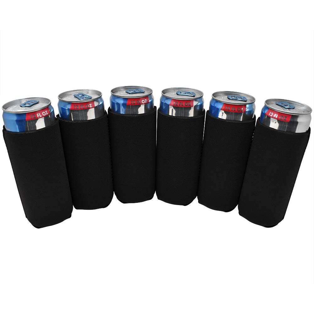 TahoeBay Slim Can Coolers (12-Pack) Blank Neoprene Beer Sleeves (Black)