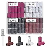 Flintronic 120 Stück Schleifhülsen, Mini Grit Schleifbänder mit 2 Stück Nagelbohrer, 80#120#180#240#Korn Schleifkappen Nagelfräser, Kleine Schleifbänder, Schleifkappen für Nageldesign Nagelkunst