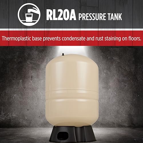 Red Lion RL20A - 20-Gallon Vertical Pre-Charged Pressure Tank with Thermoplastic Base for Well Pumps, 1-Inch FNPT Elbow System Connection, Almond, 604682 - Thumbnail 5