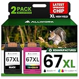 67XL Ink Cartridge Replacement for HP 67 XL Remanufactured for HP Ink 67 67XL for DeskJet 2755e 2700 2855e 2800 2752 2742e 4155e 4255e 4100 Envy 6055 6055e 6455e Printer 2-Pack Black Tri-Color