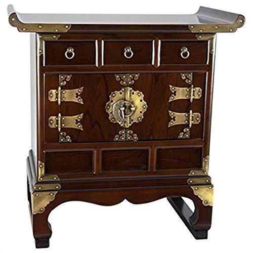 Oriental Furniture Korean Antique Style 3 Drawer End Table Cabinet, Brown #TOP30