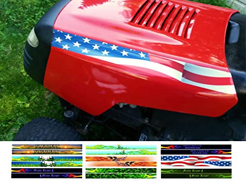 East Coast Vinyl Werkz Hotrod Hood Stripe Flames Lawn Mower Tractor Decals Stickers - 2pc Mirrored Set - Funny Decals for John Deere, Murray, Poulan, Craftsman, Husqvarna Lawn mowers. (American Flag)