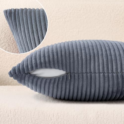 Image of Mecatny Corduroy Decorative Throw Pillow Covers 24x24 Set of 2 for Sofa Living Room, Soft Neutral Boho Couch Pillow Covers for Home Decor, Blue Grey