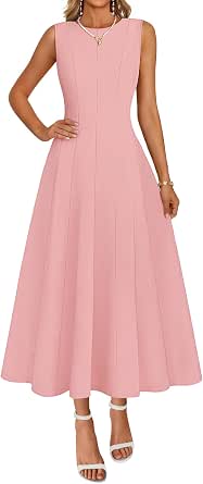 MEROKEETY Women's Sleeveless A-Line Maxi Dress with Pockets