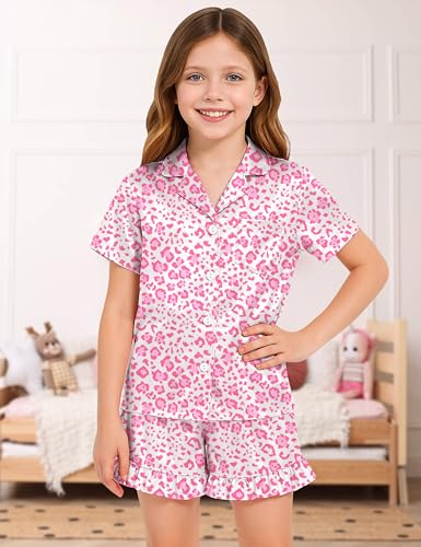 Kids Silk Pajamas for Girls Satin Pajama Sets 2 Pcs Ruffle Pajamas Girls Button Down Pjs Set Sleepwear Loungewear4