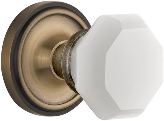 Nostalgic Warehouse 748552 Classic Rosette Waldorf White Milk Glass Knob, Single Dummy, Antique Brass