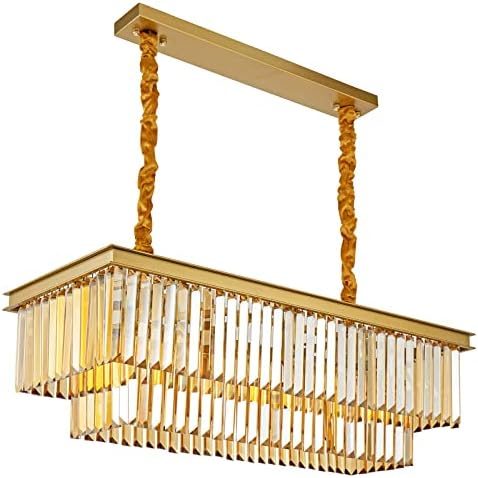 KSFJZF Crystal Chandelier for Dining Room, L39.4 8-Light Gold Rectangular Chandelier Modern Pendant Light Fixtures for Kitchen Island Contemporary K9 Crystal Chandelier