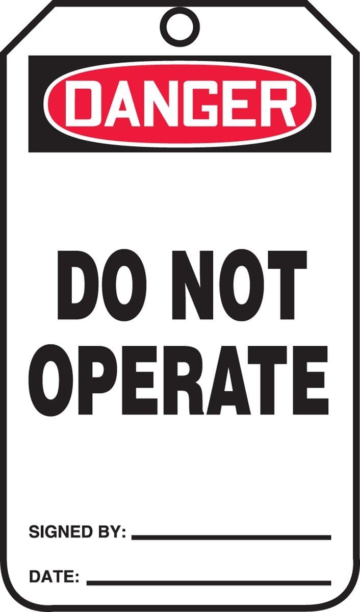 Accuform Signs MDT189CTP Safety Tag, Legend Danger DO NOT Operate, 5.75" Length x 3.25" Width x 0.010" Thickness, PF-Cardstock, Red/Black on White (Pack of 25)