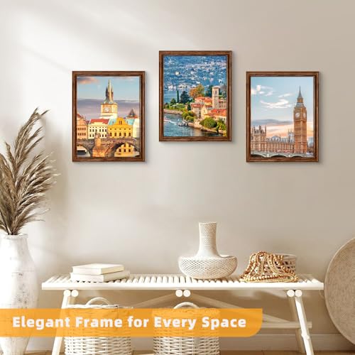 Image of BESCRCL 11x14 Picture Frame Wall Hanging, Engineered Wood Photo Frames for 11 x 14 Picture, Brown, 1 Pack