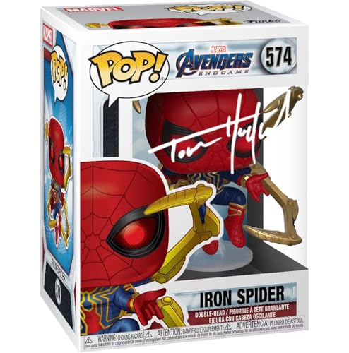 Tom Holland Spiderman Iron Spider 574 Facsimile Signed Reprint Laser Autographed Funko POP! Movies Marvel Endgame Figurine with Protector Case